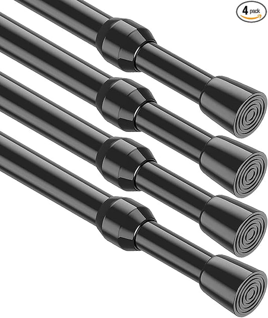MEXAU 4Pcs Tension Curtain Rod 26-39 inch Spring Tension Rods Black Tension Rods Adjustable Spring Rod Extendable Tension Rod For Kitchen, Bathroom, Window, Bookshelf,Closet.