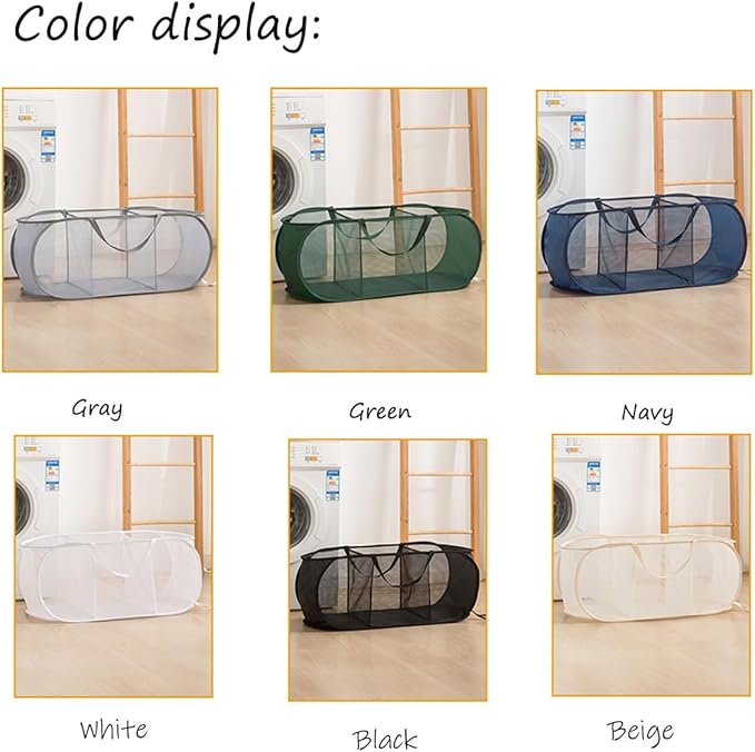 Mesh Laundry Hamper Basket, Sturdy 3 Compartments Laundry Basket, Foldable Pop up Laundry Hamper with Side Pocket for Laundry Room, Bathroom, Kids Room, College Dorm or Travel, Black