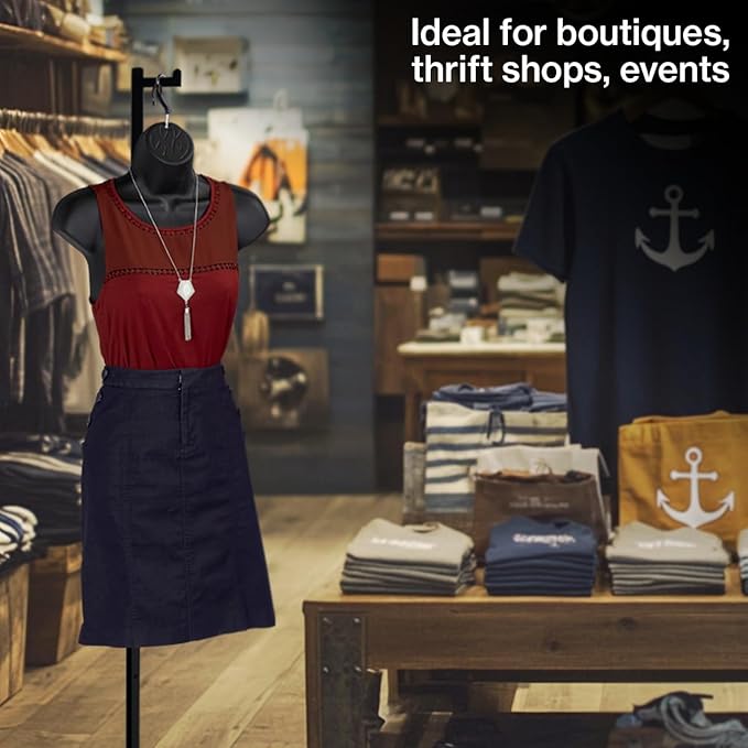 SSWBasics Adjustable Black Costumer Stand – Single Arm Clothes Rack - Retail Clothing and Garment Display Stand – Ideal For Showcasing Hanging Items In Thrift Shops, Boutiques and Retail Stores