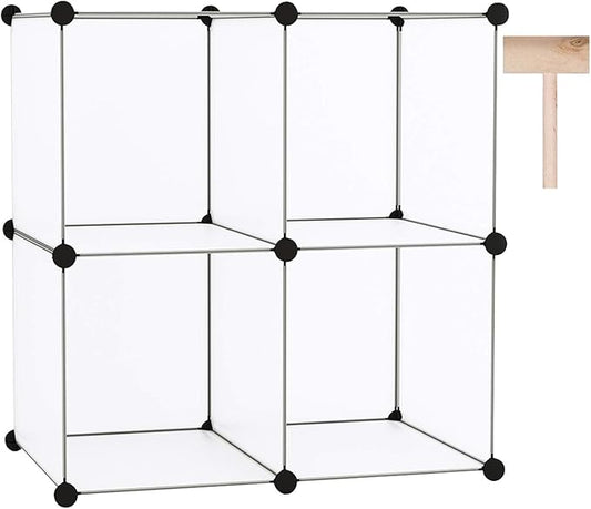 C&AHOME Cube Storage Organizer, 4-Cube Shelving Units, DIY Closet Storage, Modular Book Shelf, Ideal for Bedroom, Living Room, Office, 24.8" L x 12.4" W x 24.8" H Translucent White SBTM3004A