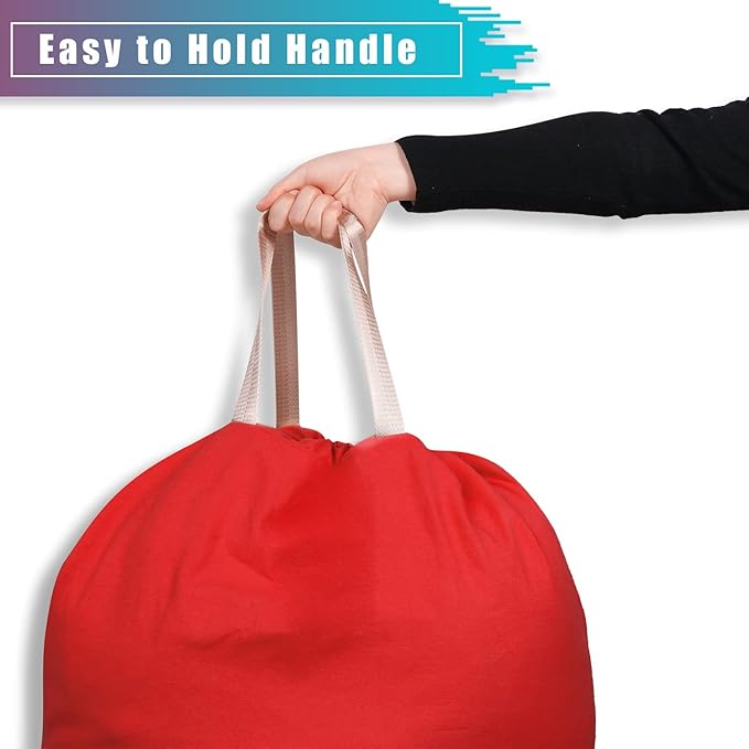 LOLOMLO Extra Large Canvas Laundry Bags with Handles & Drawstring Closure, Heavy Duty Tears Resistant Clothes Storage Travel Bags,25.5"x34",Red