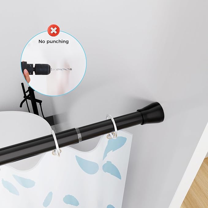 Spring Tension Rod Shower Curtain Rod 30 to 64 Inches 2PCS, Black Expandable Tension Rods for Window Wardrobe Doorway Kitchen