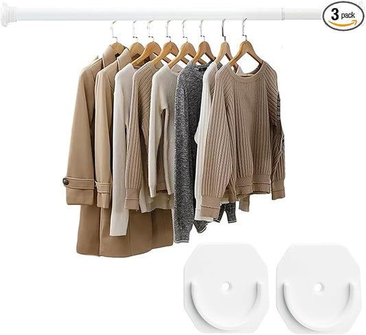 Closet Rods for Hanging Clothes, White Closet Rod 30-76 Inch Adjustable Clothes Hanging Bar Shower Curtain Rods for Closet, Wardrobes, Bathroom, Windows, with No Drilling Holder