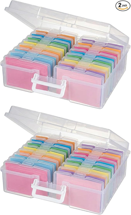 novelinks Transparent 4" x 6" Photo Organizers and Photo Storage Box with Handle, 16 Inner Photo Cases, Portable Picture Organizers & Photo Storage Containers (Clear 2Pack)