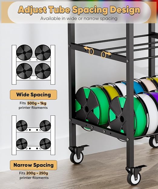 3-Tier 3D Printer Filament Storage Rack with Wheels, Rolling Spool Holder Stand Cart, Holds up to 36×1kg Spools, Heavy Duty Metal Filaments Organizer Shelf for Printing Studio Office Workshop