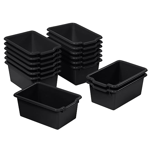 ECR4Kids Scoop Front Storage Bin, Multipurpose Organization, Black, 15-Piece