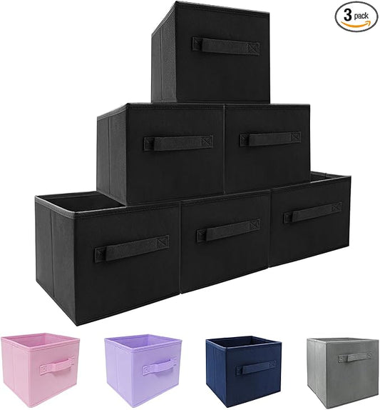 EBIGIC Small Storage Bins[6 Pack] 9.0"x7.5"x7.5" Small Size Fabirc Foldable Closet Toy Organizer Collapsible Cloth Black