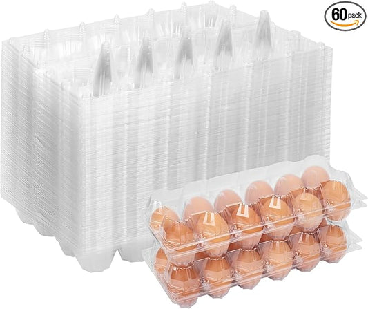 60Pack Jumbo Egg Cartons Duck Egg Cartons Extra Large Egg Containers XL Egg Tray Holders for Home Ranch Chicken Farm, Commercial Business Market Display, 2x6 Grids