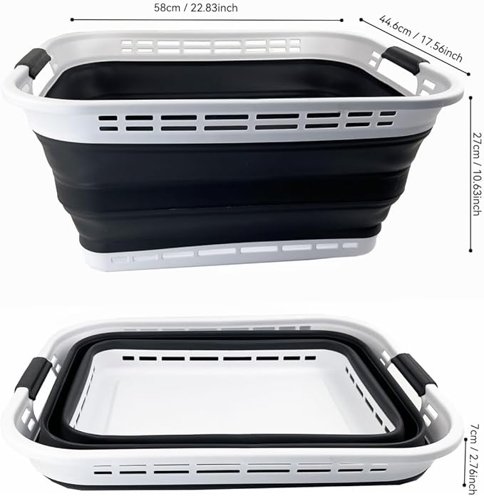 SAMMART 42L (11 Galloons) Collapsible Plastic Laundry Basket - Foldable Pop Up Storage Container/Organizer - Portable Washing Tub - Space Saving Hamper/Basket (White/Asphalt)