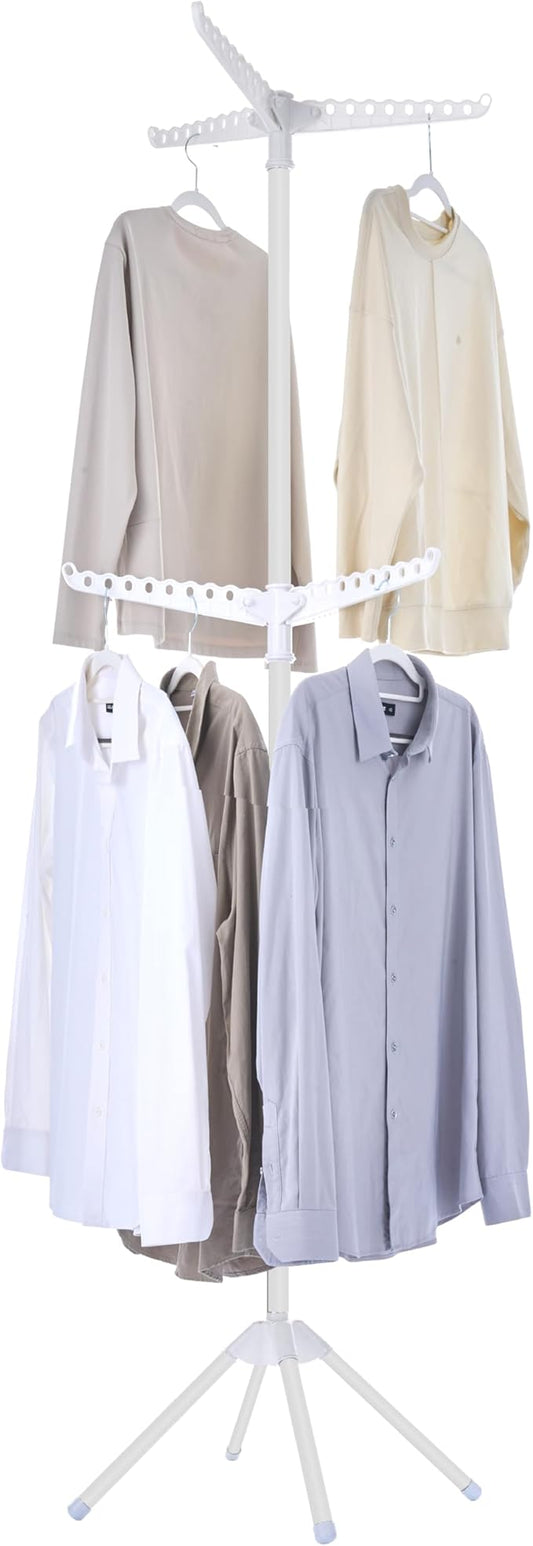 CASAMAYA Clothes Drying Rack Foldable, 74.8 inch 2 Tier Laundry Drying Rack with Rotating Clothes Rail for 54 Pieces of Clothes, Space Saving, Indoor, Stainless Steel, White CDR002W11