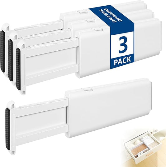 NUOOO Drawer Dividers Dresser Drawer Organizer 3 Pack Adjustable Kitchen Drawers Divider Plastic Separators for Clothes Desk Office Storage