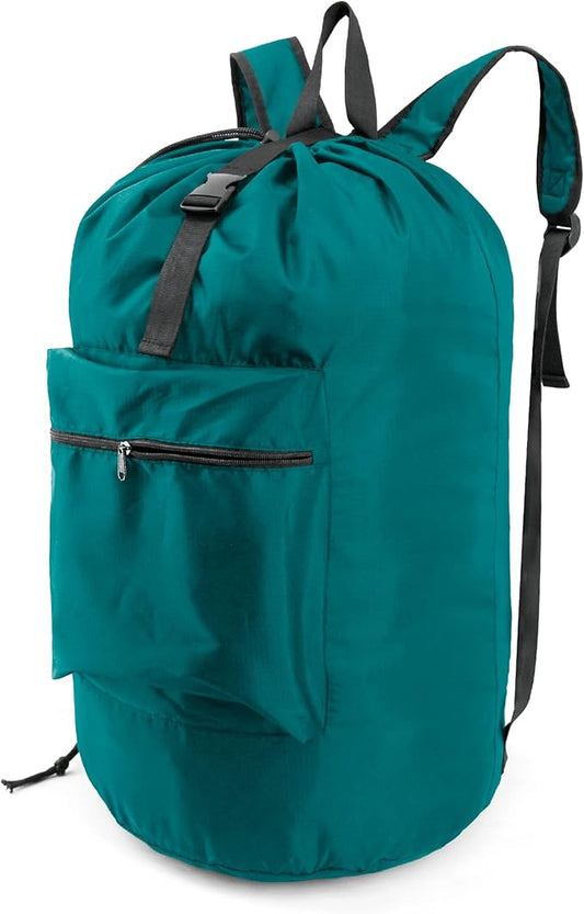 BeeGreen Laundry-Bag-Portable-Backpack, Mars Green Nylon Drawstring -Laundry Backpack Heavy Duty Tall Foldable Extra Large Dirty Clothes Travel Bag with Handle College Dorm Apartment Essentials