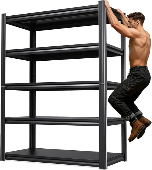 72''H 36''W Storage Shelves,2500LBS Garage Shelving ,Adjustable Garage Shelves ,Heavy Duty Metal Shelving, 5 Tier Wood Utility Steel Shelf, Shelving Units and Storage Rack fo Kitchen Pantry Laundry