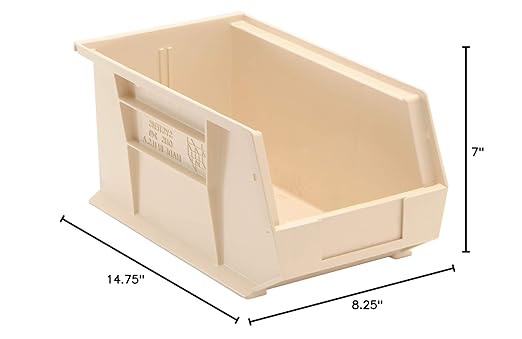 QUANTUM STORAGE SYSTEMS K-QUS240IV-3 3-Pack Ultra-Stack and Hang Bins, 14-3/4 inch x 8-1/4 inch x 7 inch, Ivory