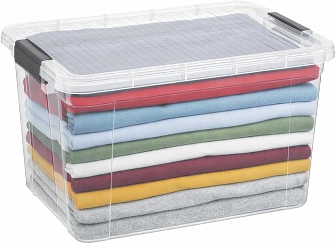 Superio Clear Storage Box with Lid, 14.7 Quart Plastic Container Bins for Organizing, Stackable Crates, BPA Free, Non Toxic, Odor Free, Organizers for Home, Office, School, and Dorm