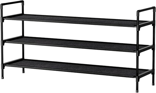 Shoe Rack 3 Tier Shoe Organizer Shoe Storage Shoe Rack for Narrow Hallway Entryway Bedroom Easy Assembly (Black)