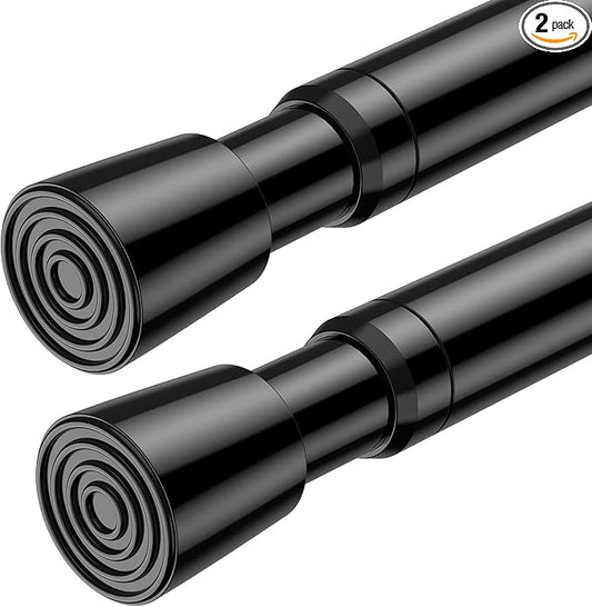 AIZESI 2 Pack Tension Rods for Windows 26.5 to 36 inch, Adjustable Expandable Pressure Spring Curtain Rods No Drilling, Black Curtain Rods for Doorway Closet Door