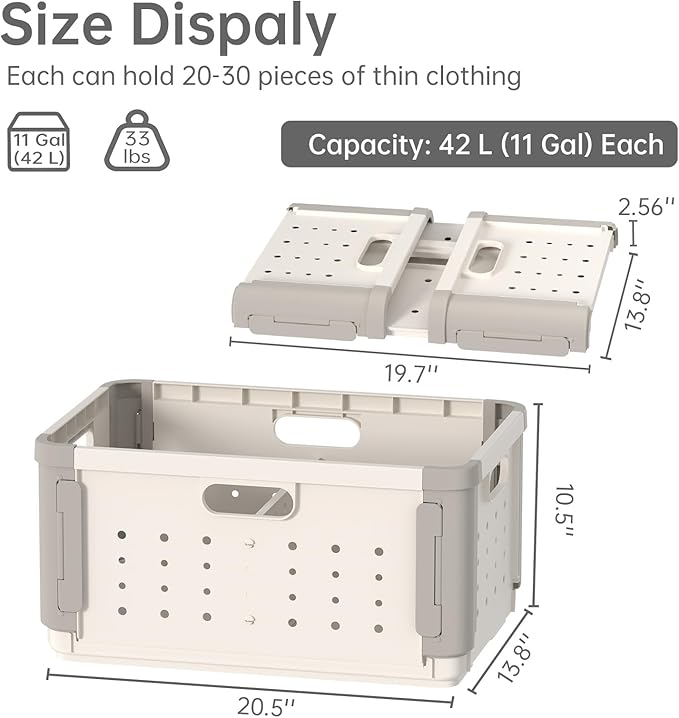 HAIXIN HOME Laundry Basket with Divider for Pre-Sorting, 42L Stackable Plastic Laundry Hamper on Wheel, Dirty Clothing Storage Organizer Bin with Handles for Closet, Bedroom, Bathroom - 1 Pack
