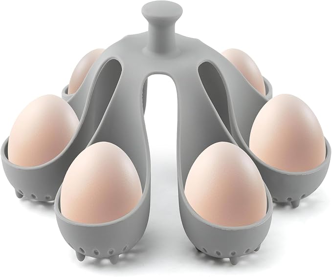 Silicone Egg Boiler Rack Freestanding Egg Boiler Eggs Cooker Hard Boiled Eggs Boilers Holds 6 Eg g Poached Eg g Molds for Cooking(COLOR:grey)