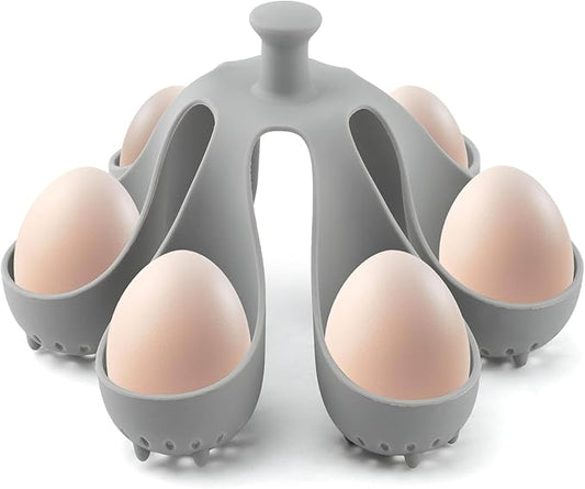 Silicone Egg Boiler Rack Freestanding Egg Boiler Eggs Cooker Hard Boiled Eggs Boilers Holds 6 Eg g Poached Eg g Molds for Cooking(COLOR:grey)
