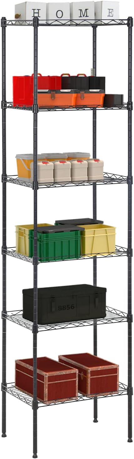 BestOffice Adjustable NSF-Certified Metal Shelf Wire Shelving Unit Storage for Small Places Restaurant Garage Pantry Kitchen Garage Rack (Black, 16.7L×11.8W×63.6H)
