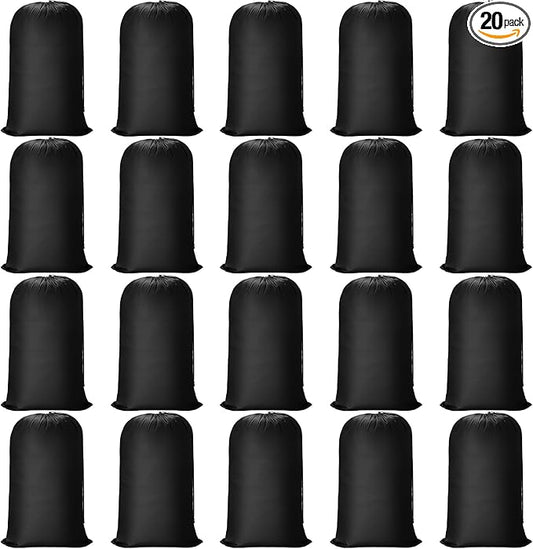Nuogo 20 Pcs Laundry Bag Washable Travel Laundry Bags with Drawstring Lock Closure Large Heavy Duty for Camping Tent Blankets Dirty Clothes Yarn Fabric Storage, 38 x 24 Inches(Black Color)