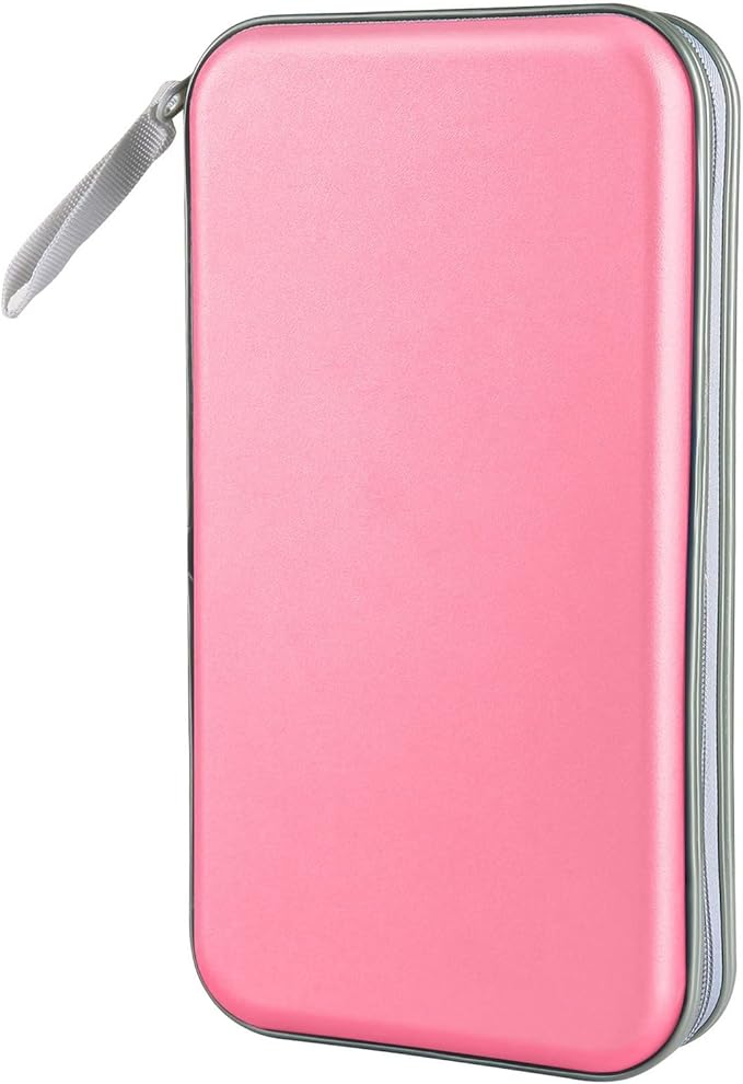 Siveit CD Case, DVD Case Holder 96 Capacity Hard Plastic CD DVD Disc Cases Storage Binder Wallet for Car Home Office Travel (Light Pink)