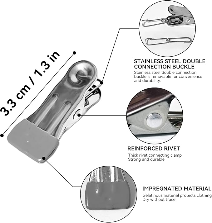 Funamily Stainless Steel Laundry Drying Rack Clothing Sock Drip Clothes Drying Hanger with 24 Clips, Swivel Windproof Hook Round Heavy Duty Underwear Hanger for Indoor Outdoor Wet and Dry (Grey)