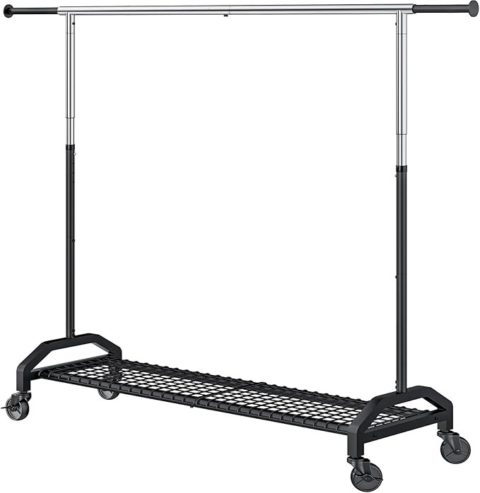 Wiracks Heavy Duty Clothes Rack for Hanging Clothes Extendable Rolling Clothing Rack for Hanging Clothes 350lbs Chrome 51 to 71" W x 16.53" D x 65" to 71" H 3" Industrial Wheels