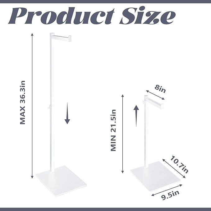 Standing Clothes Rack, 21" - 36" Height Adjustable Clothes Hanger Stand, Metal Clothes Rack, Clothing Display Rack, Garment Display Stand for Thrift Shops and Retail Store, White, 1Pack