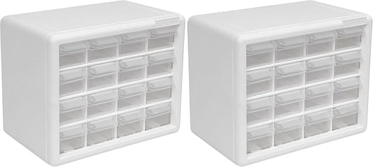 Akro-Mils 16-Drawer Plastic Drawer Storage Cabinet for Garage Organization, Beads, Makeup Organizer, Building Bricks Storage, Teacher Toolbox, 10-1/2-Inch W x 6-1/2-Inch D x 8-1/2-Inch H, 10116 White