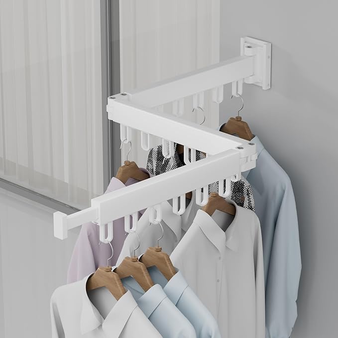 Wall Mounted Clothes Hanger Rack Folding Wall Mounted Clothes Hanger for Laundry (3U White)