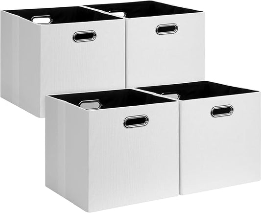 Posprica 11x11 Storage Cubes, Collapsible Storage Bins with Dual Handles, Fabric Foldable Storage Boxes Basket for Closet Shelf Cabinet Bookcase Organization, Set of 4, White