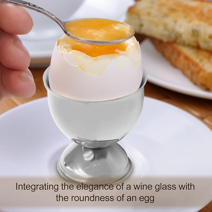 Bonsicoky Silver Egg Cups and Spoons Set of 8 - Stainless Steel Egg Holder with Spoons - Egg Tray Kitchen Tool for Soft & Hard Boiled Eggs
