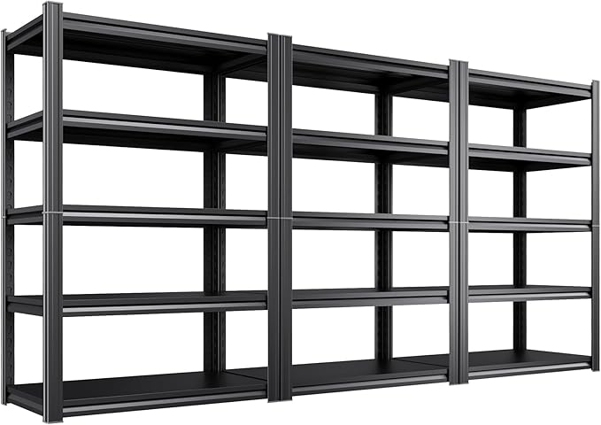 Set of 3 Garage Shelving Heavy Duty Storage Shelves, Metal Adjustable Shelving Unit, Utility Garage Organizer Shelf for Basement, Pantry, Kitchen, Warehouse,15.7" D x 35.4" W x 71.2" H, Black