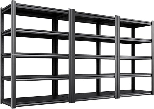 Set of 3 Garage Shelving Heavy Duty Storage Shelves, Metal Adjustable Shelving Unit, Utility Garage Organizer Shelf for Basement, Pantry, Kitchen, Warehouse,15.7" D x 35.4" W x 71.2" H, Black