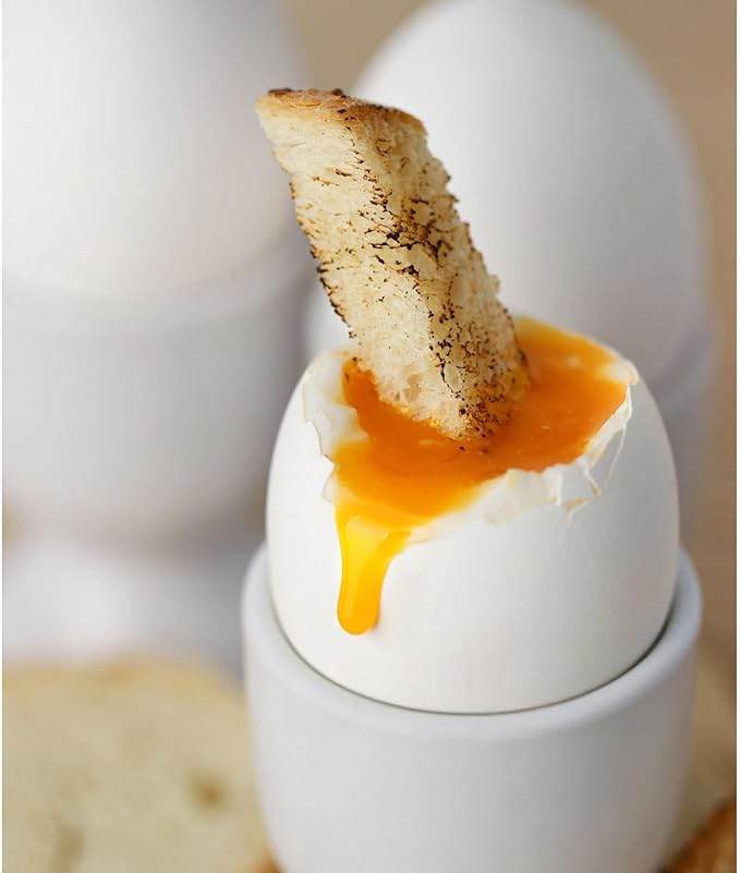 HIC Kitchen Double Egg Cup, Fine White Porcelain, Set of 6