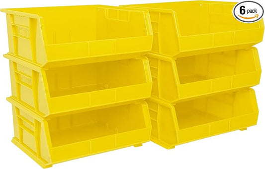 Akro-Mils 30250 AkroBins Plastic Storage Bins, Space-Saving Stackable Bins for Garage, Pantry, Craft Organization, 15" x 16" x 7", Yellow, 6-Pack