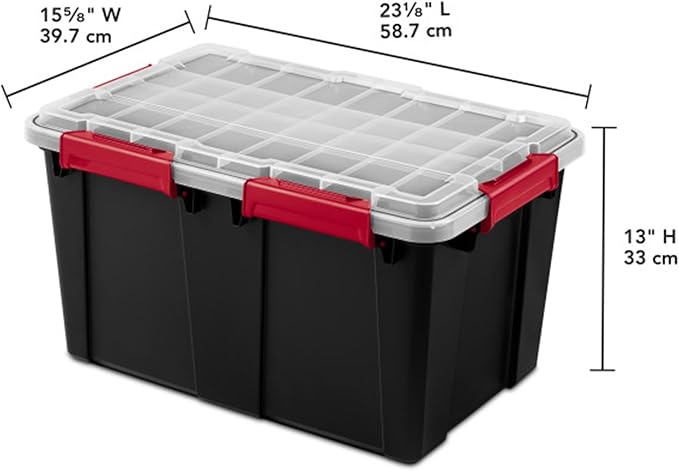 Sterilite 4 Pack Gasket Box, Stackable Plastic 13.5 Gallon Storage Container with Lids, Black - Waterproof and Dustproof Tote for Home Organization