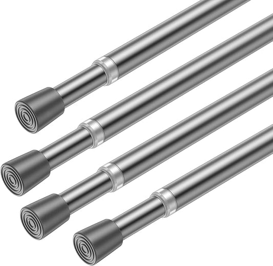 AIZESI Spring Tension Rods Adjustable Tension Curtain Rod Small Tension Rod No Drilling Expandable Spring Loaded Curtain Tension Rod（Silver,26" to 39"-4Pcs)