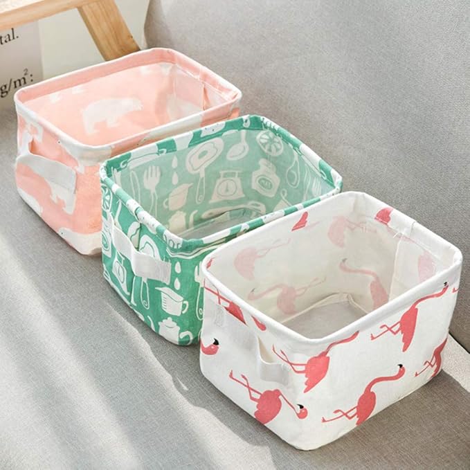 Foldable Storage Basket - Set of 6 Small Collapsible Canvas Containers Organizers with Handle for Home Decor or Storing Toys, Keys, Sundries, Little Crafts. (Style A)