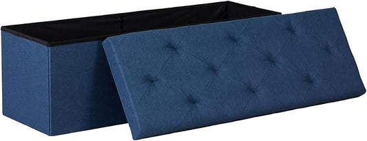 DUMOS Foldable Storage Ottoman Bench 43in, Storage Chest, Large End of Bed Foot Rest Stool with Padded Seat, Bedroom Bench for Living Room, Support 660lbs, Blue