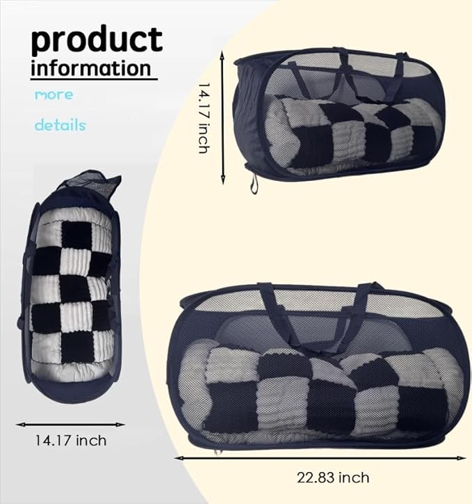 4 Pack Collapsible Laundry Baskets Popup Mesh Laundry Basket Durable Handles Foldable Clothes Hamper for Laundry Room College Dorm (4, blue-green-grey-black)