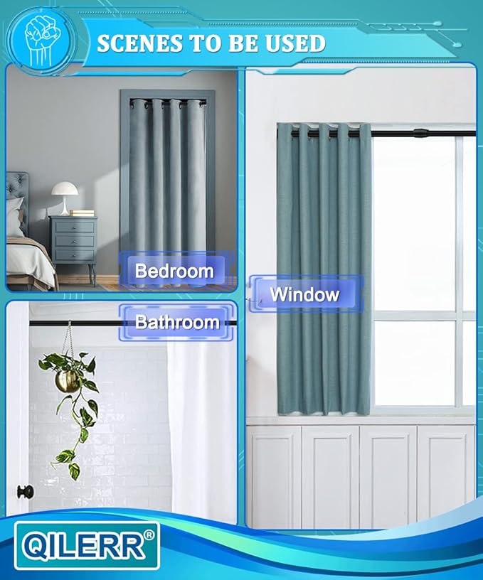 Small Tension Rods 16 to 28 Inches, Adjustable Short Extension Curtain Rod, Heavy Duty Spring Loaded Mini tension rods for Windows, Curtain, Closet, Clothes, Diameter 1inch, Black
