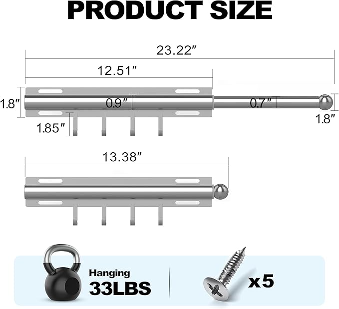 Valet Rod for Closet Retractable with 4 Hooks, 13.4"-23.2" Pull Out Clothes Hanger Rail, Heavy Duty Alloy Steel Side Mount Wardrobe Bar, Adjustable Organizer for Laundry, Bathroom, Entrance (Nickel)
