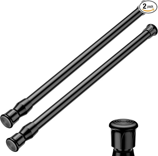 AIZESI 2PCS Black Tension Rod 12 to 19 Inch Spring Tension Rods Short Curtain Rods, Adjustable Small Tension Rod Spring Tension Curtain Rod for Windows Closet Cupboard