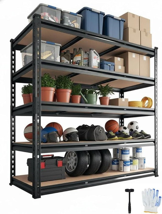 60x18x72 Heavy Duty Garage Storage Shelves,5-Tier Adjustable Metal Shelving Units, 2500 LBS Load Capacity Industrial Utility Storage Racks for Warehouse Pantry Shed Basement Garage Organization