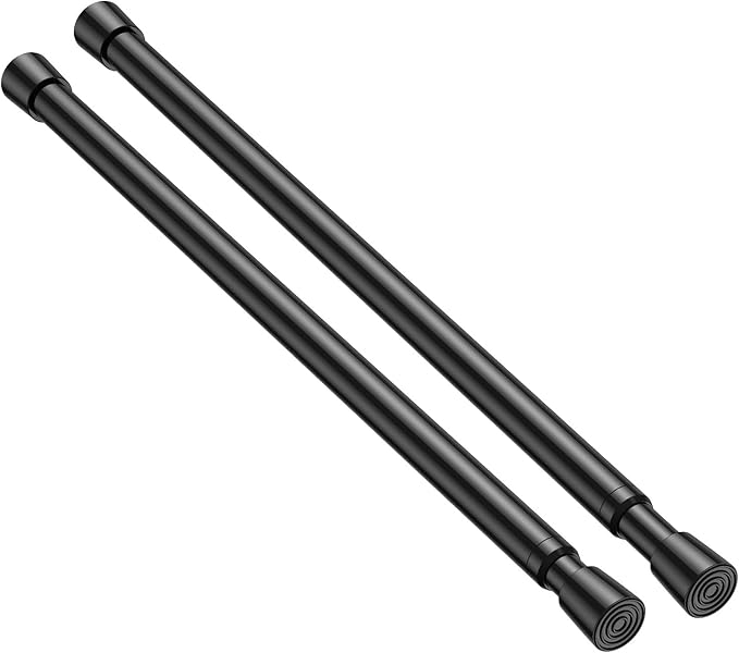 2 Pack Spring Tension Rods 12-18 Inches, 5/8 Inch Diameter Black No Drill Spring Loaded Adjustable Extendable, Small Short Tension Curtain Rod for Windows Kitchen Doorway Closet Cupboard