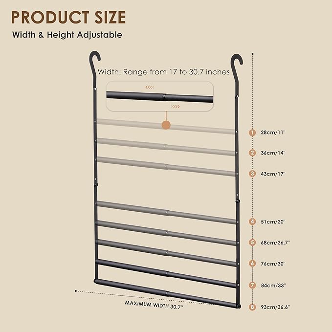 Closet Rod Extenders - Black Adjustable Closet Hanging Rod, Width & Height Expandable Clothes Rod, Space-Saving Closet Organizer for Hanging Clothes, Easy Installation, 2 Packs