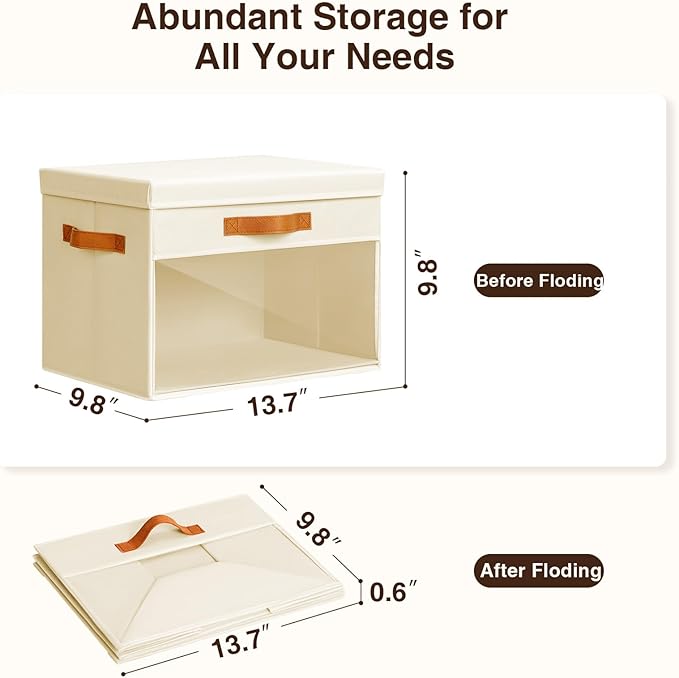 Homsorout Large Storage Bins with Lids - 4 Pack Foldable Decorative Organizers with Clear Windows & Handles, Cube Storage Organizers for Clothes, Blankets, Sweaters, Sheets, Beige